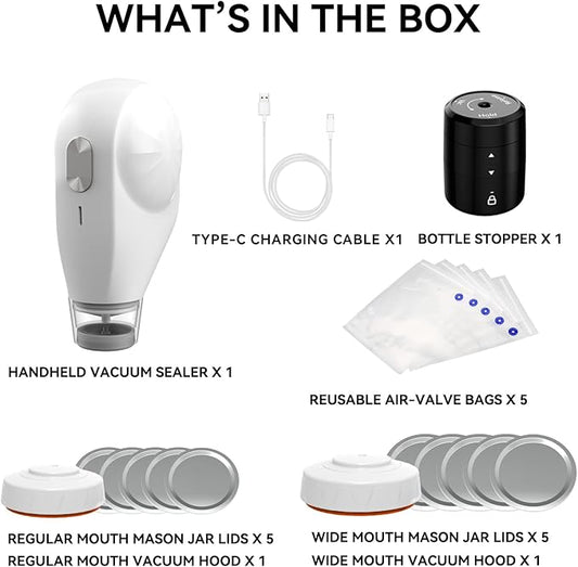 Electric Vacuum Sealer Kit, All in One for Mason Jars, Bags, and Wine Bottles, ideal for food storage, beverage saver, meal prep, pickling and preserving