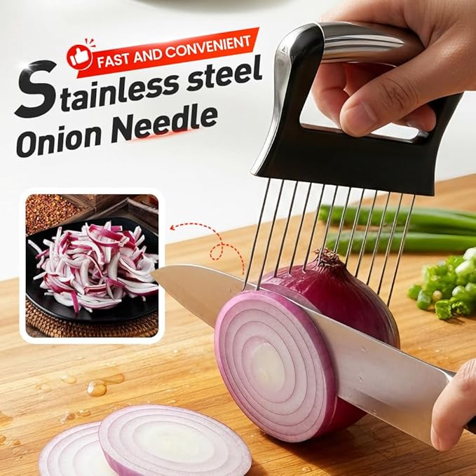 2026 New Onion Slice Holder, Stainless Steel Onion Holder for Slicing, Chopper Assistant Tool Multi-Use Vegetable Chopper for Onions Tomatoes Avocados Potato Eggs Kiwifruit Meat Lemon (3pcs)