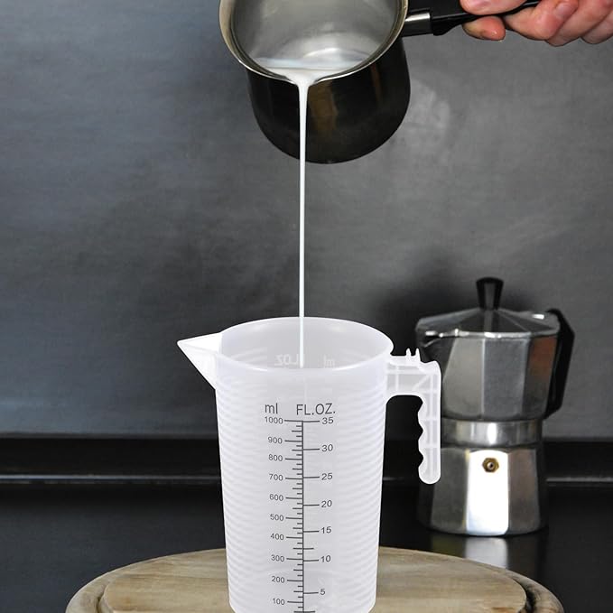 Large Measuring Measure Pitcher for Kitchen, 35oz/1000ml Transparent Plastic Container with Handle, Dual Scale Markings (35oz / 1000ml)