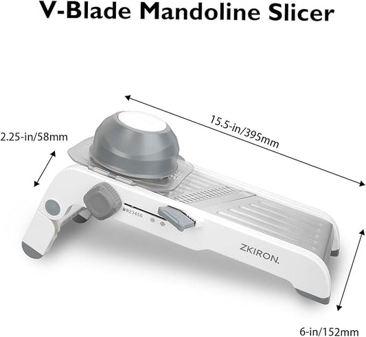 Large Mandoline Slicer for Kitchen - Professional Stainless Steel Onion Slicer & Cabbage Shredder, Integrated 2-in-1 Blade for Waffle & Smooth Cuts, Safety Hand Guard Included (Gray)