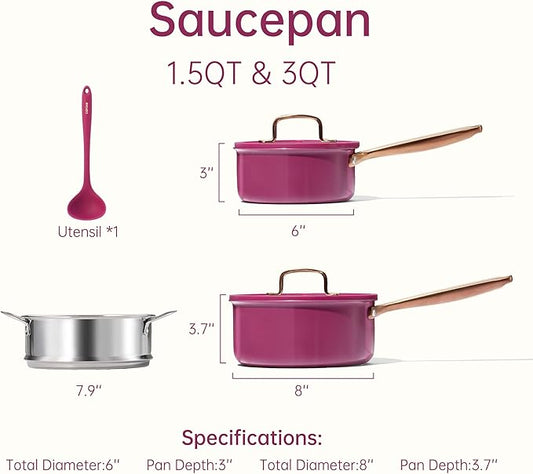 CAROTE Stainless Steel Saucepan Set, 2 Sauce Pans, Purple