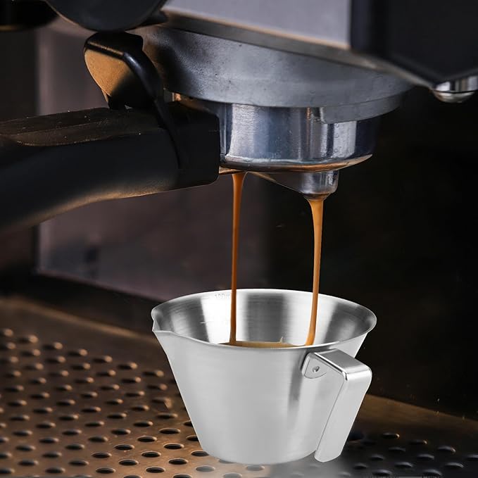 2 Pieces 3.4 Oz/100 ml Espresso Measuring Cups, Stainless Steel Espresso Shot Cups with Handle & Scale, V-Shaped Spout Coffee Pour Pitcher for Barista Cooking Baking Home Office Shop