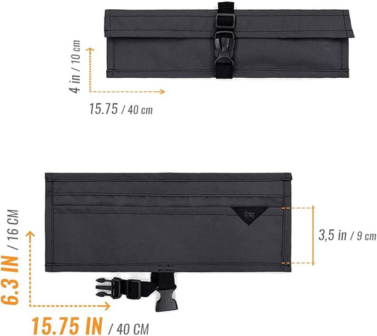 Under NY Sky Knife Roll Case - 1 Slot - Heavy Duty Oxford Canvas Pouch - Leather Reinforced - Portable Bag for Cooking Tools, Utensils, Cutlery Knives, Brushes - Chefs, Kitchen, Travel, Gift - Gray