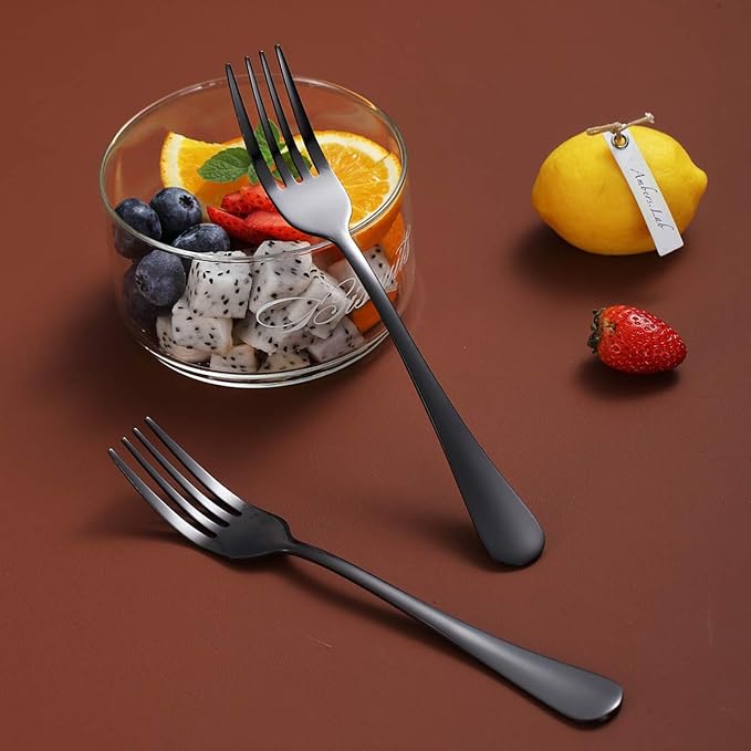 Black Dinner Forks of 4, Berglander 7.9" Stainless Steel Titanium Shiny Black Plating Fork Set, Forks And Spoons Silverware, Table Forks Set Sturdy And Dishwasher Safe