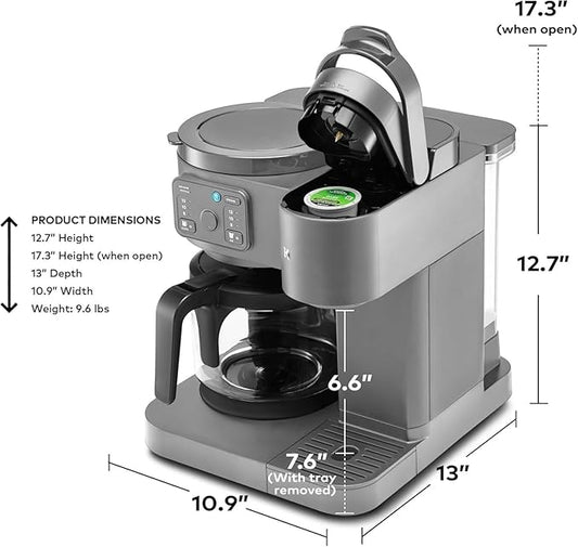 K-Duo Essentials Coffee Maker for Hot and Iced Drinks, Single Serve KCup Pod Brewer and 12 Cup Carafe Drip Coffee Pot, 72 oz Water Reservoir, Perfect for Home & Office (Gray)