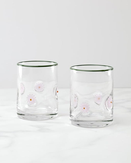 Oneida Glassware, 24 Seven First Bloom Flower, Set of 2, 12-Ounce Capacity, Made of Glass, Dishwasher Safe Tumbler, Drinking Glasses Set, Home and Kitchen, Clear Glasses, Glass Cups (Clear, 2 Pieces)