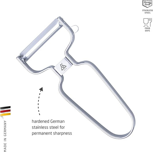 triangle Y-Peeler - 2 in (50 mm) - Stainless Steel Horizontal Straight Blade - Peeler for Hard-Skinned Fruits & Vegetables - Ergonomic Handle - Dishwasher Safe - Made in Germany