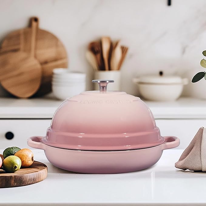 EDGING CASTING Enameled Cast Iron Dutch Oven Pot with Lid, Round Bread Oven for Homemade Sourdough Bread Baking, 6 Quart, Pink