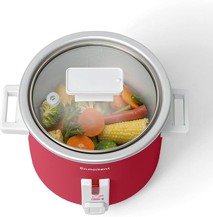 1.5L Mini Rice Cooker with Removable Non-Stick Pot, Portable Rice Maker with Keep Warm Function Suitable for 1-2 People, Red