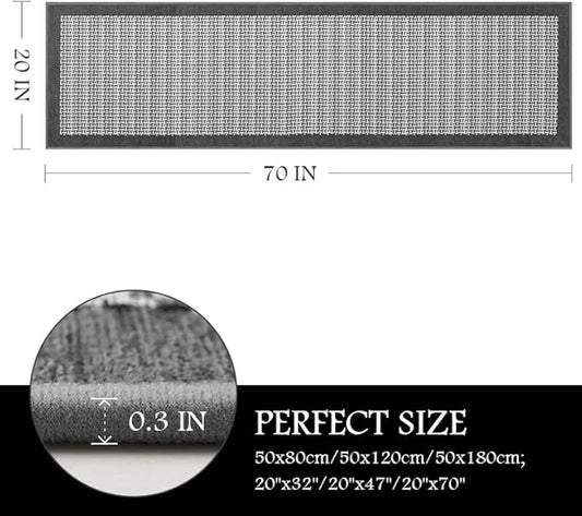 Kitchen Rugs and Mats Non Skid Washable - Non Slip Absorbent Kitchen Runner Rugs for Floor, Machine Washable Standing Mats for in Front of Sink,Laundry Room,Hallway(20"x70",Grey)