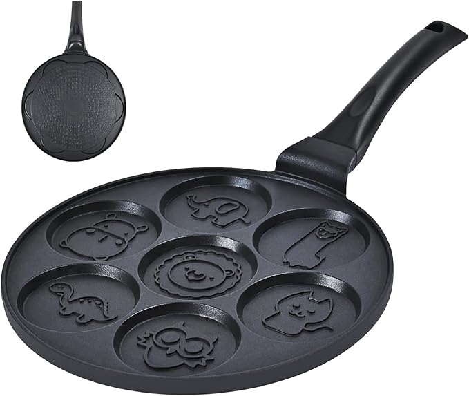 Pancake Maker Egg Frying Pan Suitable for All Stovetops & Induction Cooker, 10.5 Inch Animal Pancake Pan, 7 Molds Pancake Maker with PFOA Free Coating