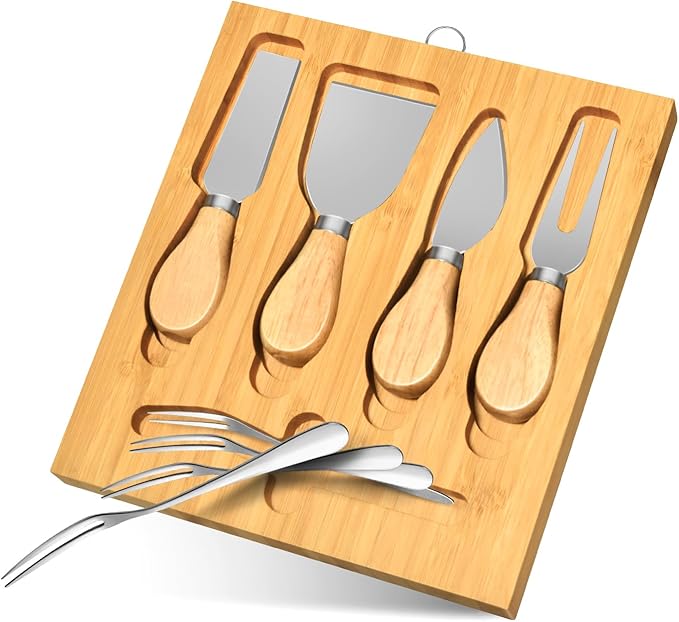 8Pcs Cheese Knife Set & Charcuterie Knife Set - Stainless Steel with Bamboo Handle for Party and Holiday