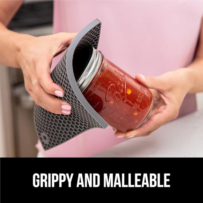 GORILLA GRIP BPA-Free Soft Silicone Oven Mitts and Pot Holders Sets of 4, Heat Resistant Waterproof Cooking Gloves, Thick Cotton Lining, Flexible Gripping for Baking Grilling, Kitchen Trivets, Gray