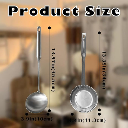 Stainless Steel Spoon and Slotted Spoon Set (2-Piece),Scoop Spoon,Skimmer Ladle Tool Set
