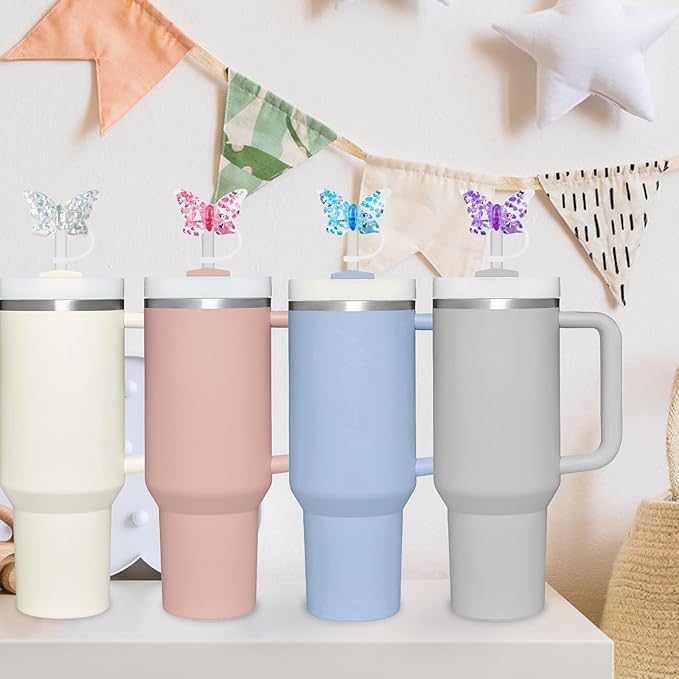 4 Pcs 0.4in Straw Cover for Stanley Cup, Silicone Straw Topper Set for 30&40oz Stanley Tumbler, Fit for 10mm/0.4in Straws (Butterfly)
