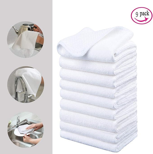 KinHwa Kitchen Washcloths for Dishes Absorbent Microfiber Dish Cloths Quick Dry Dish Rags with Poly Scour Scrub Side Ideal for Kitchen Cleaning (White, 12inchx12inch 9 Pack)