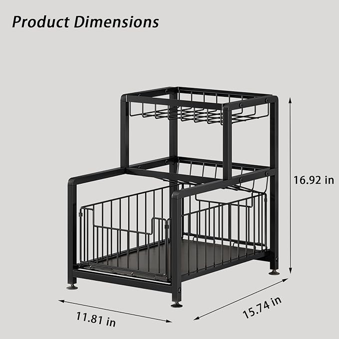 Under Sink Organizers, Pull Out Cabinet Organizer and Storage, Kitchen Cabinet Storage Shelf, Slide Out Spice Rack Organizer, Slip-Resistant Organizer Shelves with Drawer Design (Black, 3Tier)