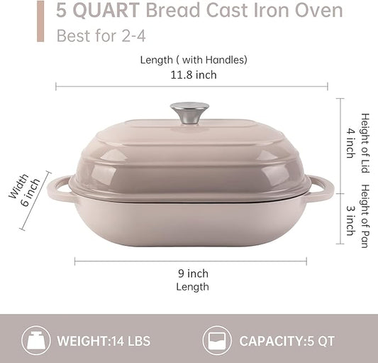 Fijxzct Premium Enameled Cast Iron Dutch Oven for Bread Baking | Non-Stick 2QT Oval Bread Oven with Lid | Perfect for Sourdough, Loaf, and Artisan Baking (Gradient Pink, 5 QT)