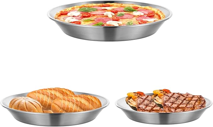 Tobeelec 3 Pcs Stainless Steel Pie Pan Set, Pizza Pan Deep Pie Dish Pie Plate Baking Tray Dishes for Pizza Baking Serving Oven Grill, 3 Sizes