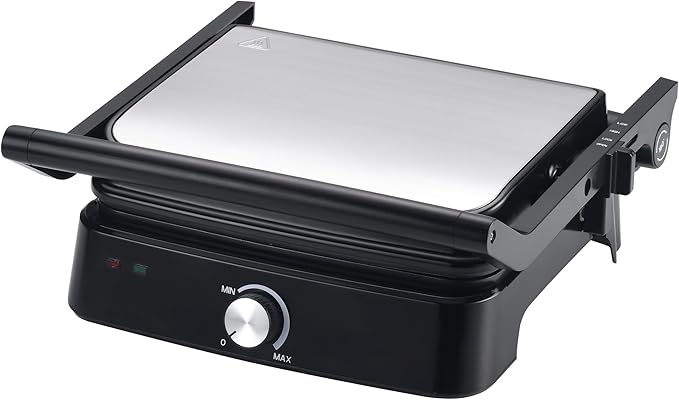 Vivicreate 5 in 1 Panini Press & Indoor Electric Grill, Stainless Steel Sandwich Maker with Non Stick Plates, Contact Grill for Steak, Burger, Breakfast & Countertop Cooking (1 Knob Plastic)