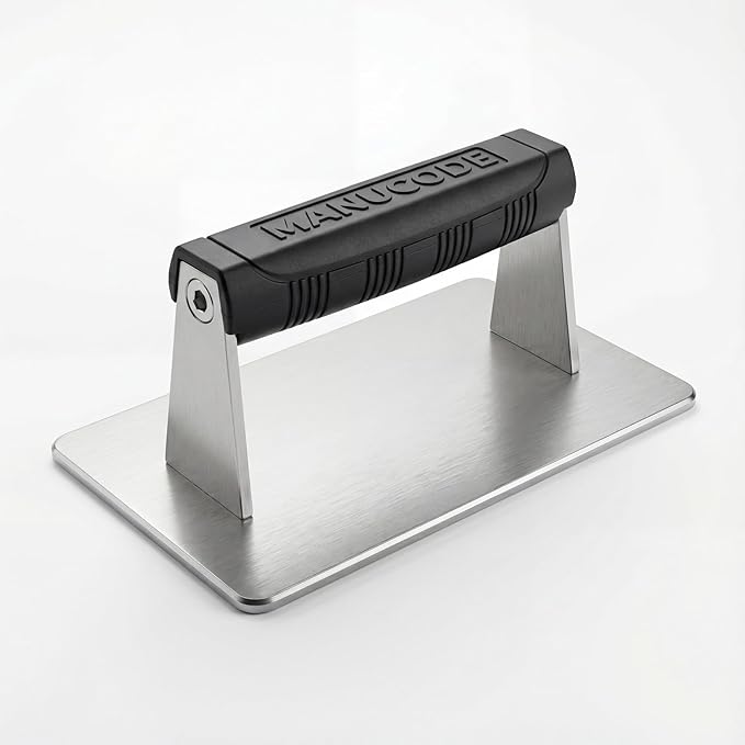 Stainless Steel Burger Smasher 2.50 LB – 8x4.25 Inch Steak Weight for Smash Burgers, Bacon, Sandwiches | Dishwasher Safe, Preheatable Protein Press with Silicone Handle | Commercial BBQ Tool