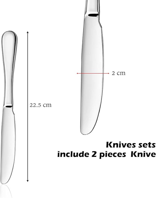 ATB Dinner Knives Set, Stainless Steel Table Knife, Butter Spreder, 2/4/6 Pieces Mirror Polished Dinner Knife, Sturdy and Dishwasher Safe, Silverware Cutlery (2 Pcs)