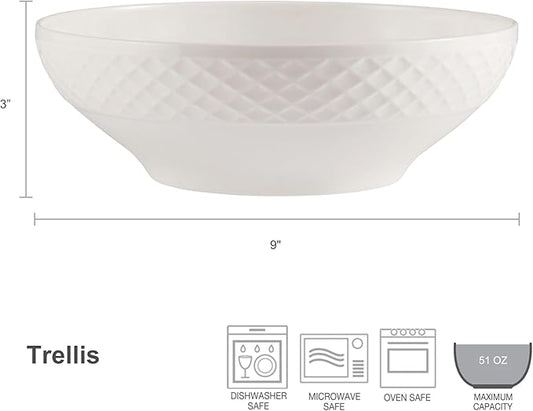 Mikasa Trellis White Bone China Lightweight Chip Resistant Vegetable Serving Bowl, White