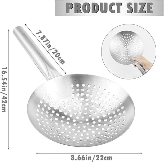 DOERDO Skimmer Slotted Spoon 8.7 Inch Oil Skimmer Pasta Strainer Stainless Steel Kitchen Utensils for Kitchen Cooking Frying, 22CM