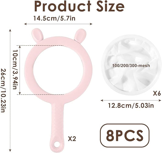 3-in-1 Fine Mesh Strainer with Detachable Sieves, 100/200/300 Mesh Strainer with Pink Handle (2 Pink)