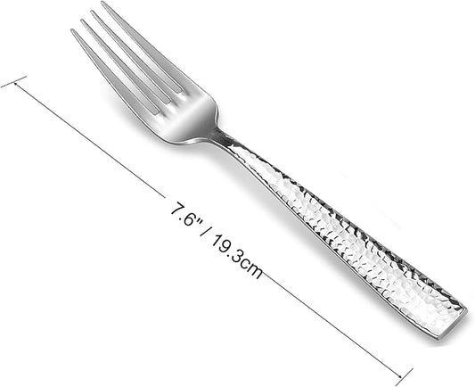 KEAWELL Premium 8-Piece 7.6 inch Louis Hammered Fork Set, 18/10 Stainless Steel, Squared Edge with Smooth Rounded Edges for Enhanced Comfort, Dishwasher Safe (8, 7.6" Salad Fork)