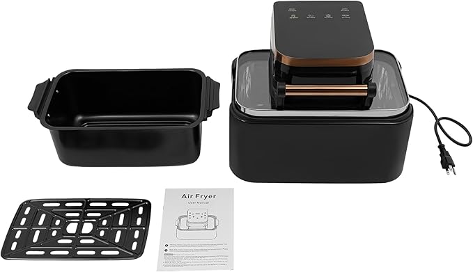 12.68QT Glass Air Fryer, 1700W Large Capacity Non-Toxic Air Fryer Oven with Transparent Window, 6 Presets & Precise Temp Control for Roast, Bake, Fry (Black)