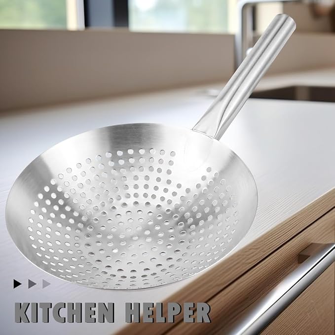 DOERDO Oil Skimmer Pasta Strainer 10 Inch Stainless Steel Kitchen Utensils Wire Strainer Pasta Strainer Spoon Food Strainer, 26CM