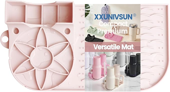 Bottle Drying Rack, Draining Mat for Stanley Tumblers20-40oz, Mugs, Wine Glasses, Compact Portable Cup Dryer Stand for Countertops, Office, RVs & Travel (Crystal Pink)