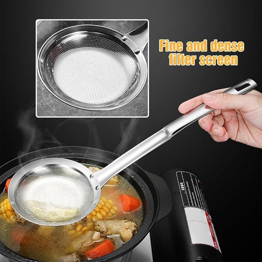 Fine Mesh Stainless Steel Colander, 2025 New Fine Mesh Strainer for Cooking Oil Strainer Skimmer Spoon Food Strainer Kitchen Gadgets (Large)