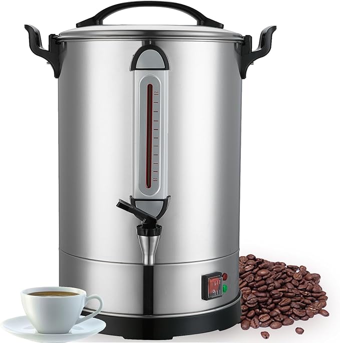 Coffee Percolator Large Coffee Maker 155 Cups Commercial Coffee Urn Electric Industrial Coffee Maker Hot Water Dispenser Machine for Catering, Church, Restaurant Dual Layer Stainless Steel 1500W 120V