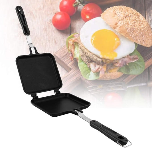 Dual Sided Non ‑ stick Frying Pan Waffle Maker, Hot Sandwich Maker, Sandwich Baking Mold 34.5x15cm Stovetop Toasted Aluminum Pan for Cake Toast Snack Breakfast