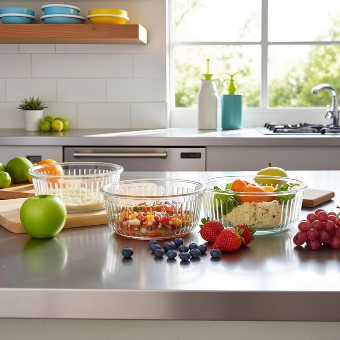 Small Round Glass Food Storage Containers with Lids, 1.5 Cup Round Food Containers set BPA-Free, 12oz Glass Lunch Bowls for Soup Leftover, Microwave, Dishwasher and Freezer Safe (4pack)