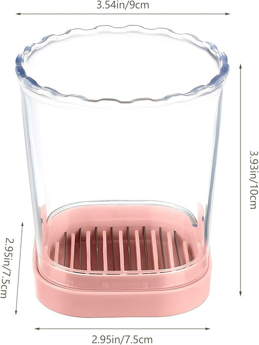 Strawberry Cutter Slicer Cup, Portable Fruit Slicer Cup, Stainless Steel Blade Strawberry Cutter Tool with Push Plate for Banana Egg Grape (Pink)