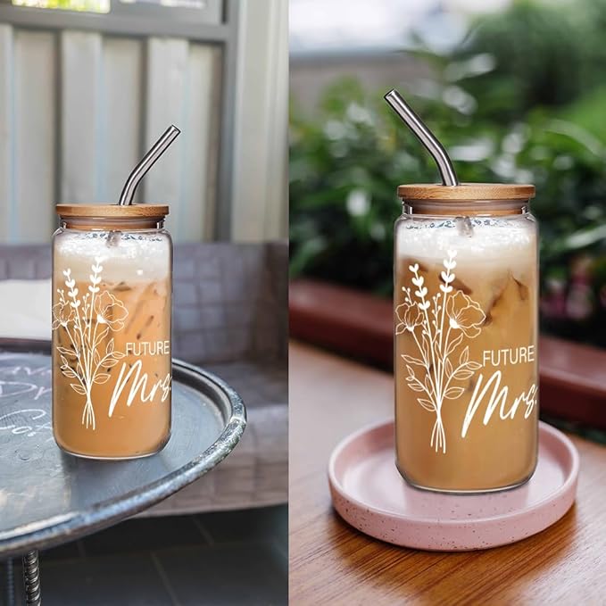 Bride to Be Glass Cup Gifts, Bridal Shower Gift, Engagement Gifts for Women, Bachelorette Gifts for Bride, Bachelorette Party Favors, Future Mrs Glass Cup, Engaged Glass Gifts for Her 16 Oz Can Glass