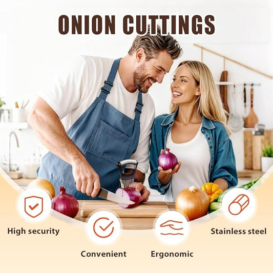 Onion Slice Holder, 2025 Upgraded Stainless Steel Onion Holder for Slicing Lemon Slicer Vegetable Cutter, Kitchen Chopper Slicing Assistant Tool for Meat, Onion, Potato, Tomato (2, B)