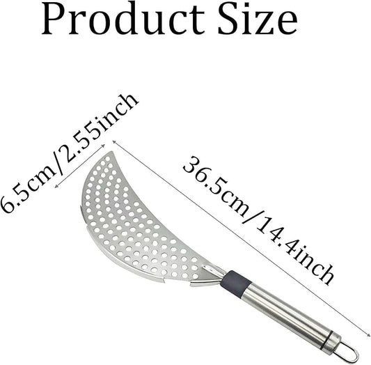 Crescent Pot Strainer Stainless Steel Handheld, Versatile Kitchen Tool for Draining Spaghetti, Noodles, Vegetables, and Fruits