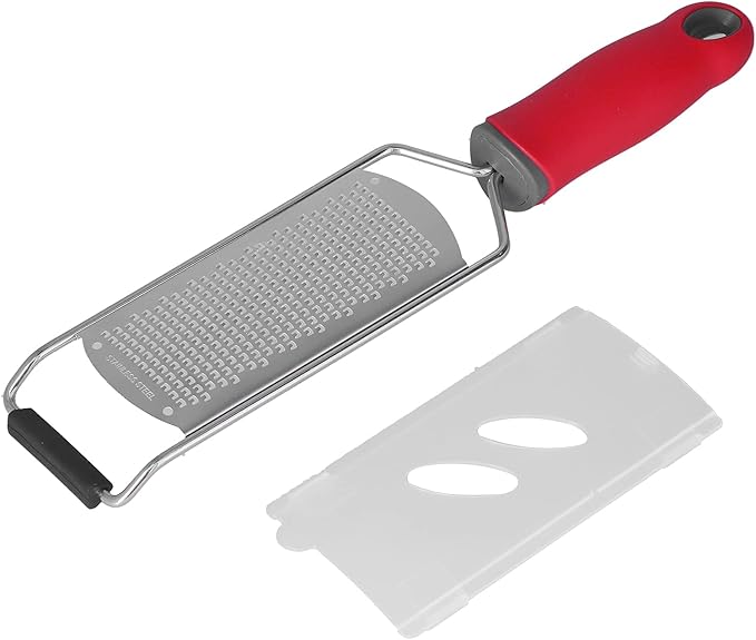 aqxreight Stainless Steel Multifunctional Cheese Grater Lemon Zester with Non Slip Handle Red (Fine Tooth planing Model)