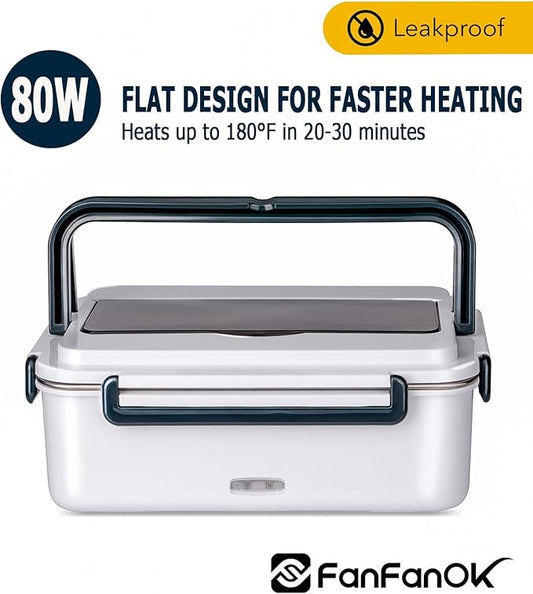 Electric Lunch Box Food Warmer for Men Adults,3 in 1 Heated Lunch Boxes for Car Truck Work Travel with Large Insulated Lunch Bag, 60-oz Portable Food Heater Self Heating lunchbox 80W