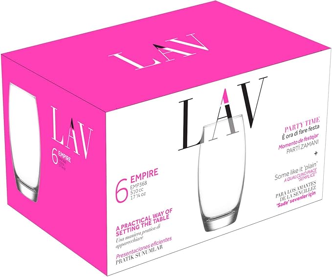 LAV Highball Cocktail Glasses Set of 6 - Tall Drinking Glasses for Water, Cocktails, Juice 17.25 oz - Clear, Modern Drinking Glasses for Home, Kitchen, Office