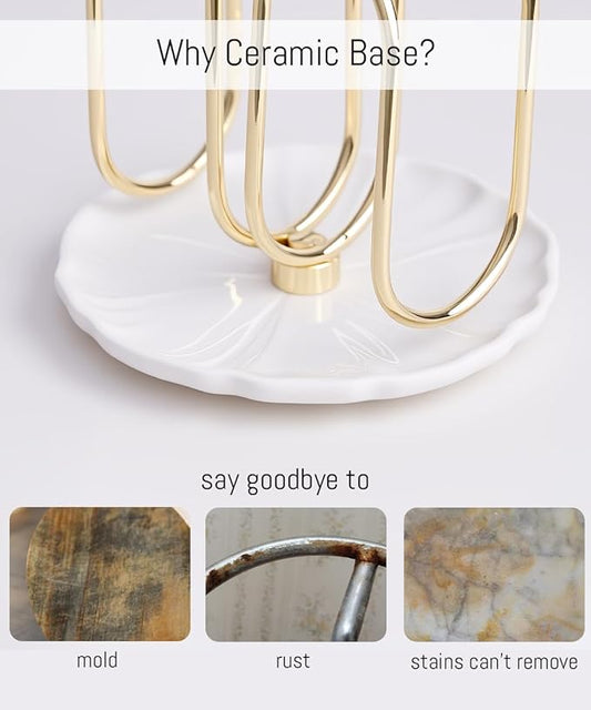 VROOMIUM Napkin Holder for Table, Ceramic Base Effortless Cleaning, 1 lb Weight, Gold Napkin Holders for Paper Napkins, Servilleteros para Mesas