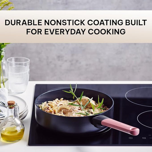 Brabantia Tasty+ 9.5” Nonstick Ceramic Sauté Pan with Lid – PFAS/PFOA/PTFE Free, 2.5 Qt Deep Skillet for Healthy Cooking, Stay-Cool Handle, All Stovetop Safe