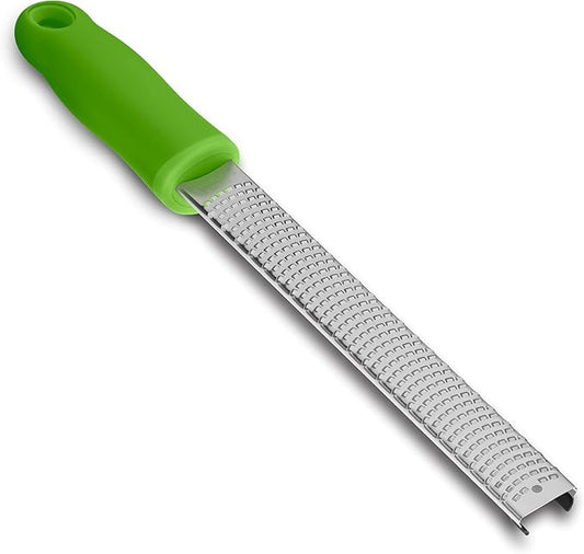 8-Inch Lemon Zester & Cheese Grater 18/8 Stainless Steel Citrus Zester for Lemon, Lime, Parmesan, Garlic & Ginger 8’’ Long Razor Sharp Blade, Ergonomic Non‑Slip Handle with Protective Cover, Green