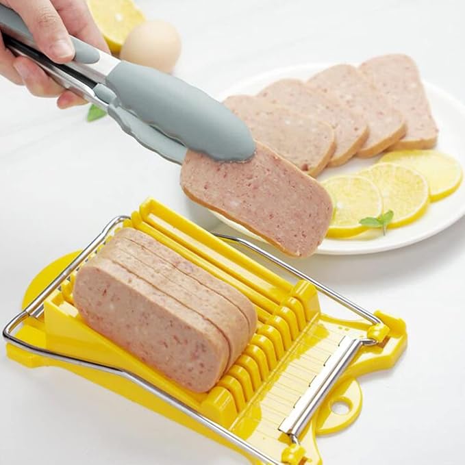 Hoshen Luncheon Meat Slicer, Egg Cutter, Fruit Soft Cheese Slicer, Strengthened Stainless Steel Cutting Line, 10 Slices Evenly Cut,Original Box,Yellow