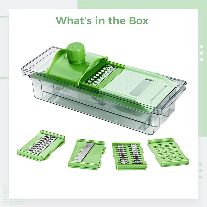 Multi-Purpose Kitchen Mandoline Slicer, Vegetable Cutter with Stainless Steel Blades, Safe Plastic, and Hand Guard - Ideal for Onions, Potatoes, Carrots