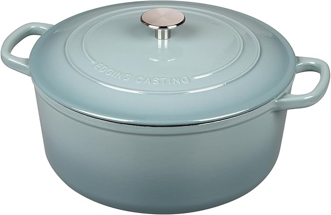 EDGING CASTING Enameled Dutch Ovens Cast Iron Dutch Oven Pot with Lid for Bread Baking, Cook, Dual Handle, 7 Quart, Seasalt